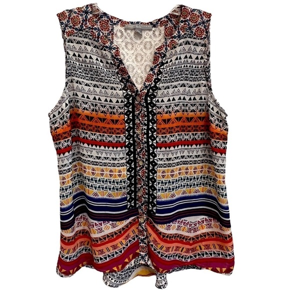 Valerie Stevens Womens Multicolor Sleeveless Lace Knit Back Boho Top, Sixe PXL. - Picture 4 of 15